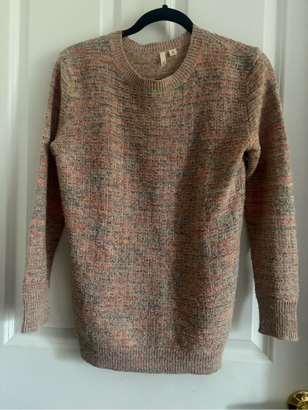 Frenchi XS Marled Metallic Knit Tunic Sweater Pink Gray Gold